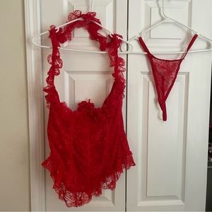 Hips and Curves Red Lace Lingerie Corset and G-string 2X